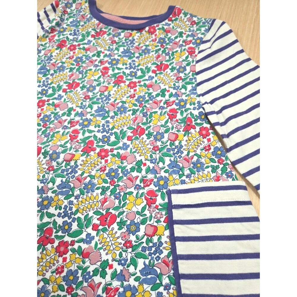 Mini Boden Floral & Stripe Tunic Dress Jersey Pocket 9-10 140cm 100% Cotton
